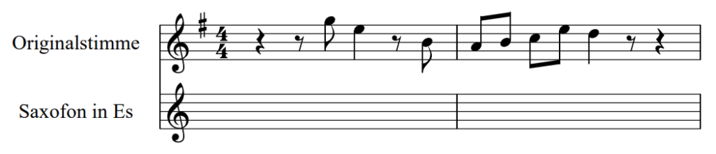Notenbild einer Melodie für Originalstimme und Saxofon in Es